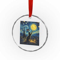 67 Cat Meme Crystal Glass Ornament Funny Six Seven Cat Starry Night Van Gogh - Wonder Print Shop