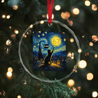 67 Cat Meme Crystal Glass Ornament Funny Six Seven Cat Starry Night Van Gogh - Wonder Print Shop