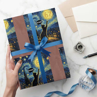 67 Cat Meme Wrapping Paper Roll Funny Six Seven Cat Starry Night Van Gogh - Wonder Print Shop