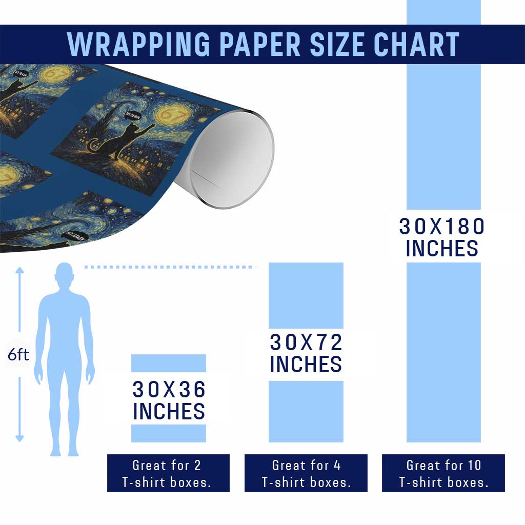 67 Cat Meme Wrapping Paper Roll Funny Six Seven Cat Starry Night Van Gogh - Wonder Print Shop