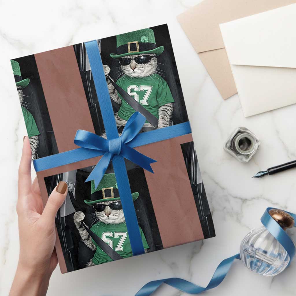 67 Cat St Patricks Day Wrapping Paper Roll Funny Cat Driver Leprechaun Meme