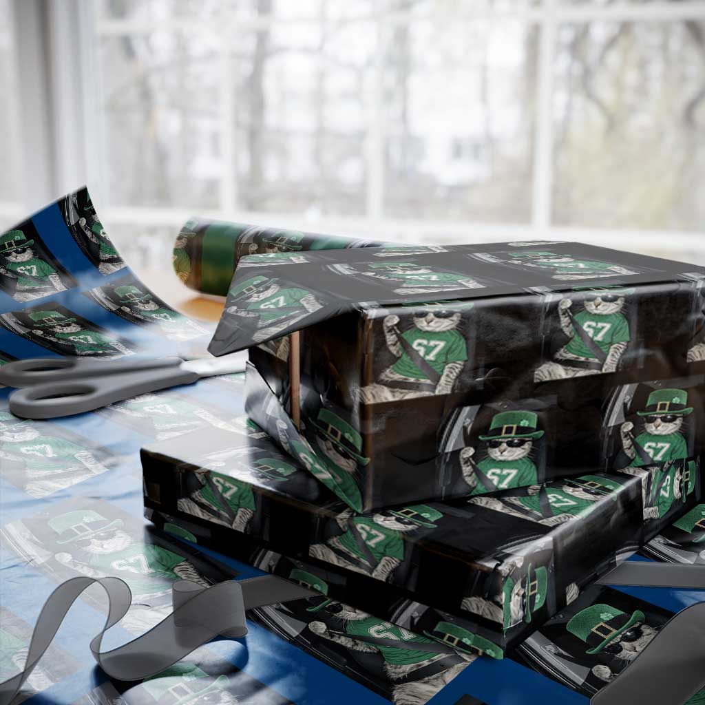 67 Cat St Patricks Day Wrapping Paper Roll Funny Cat Driver Leprechaun Meme