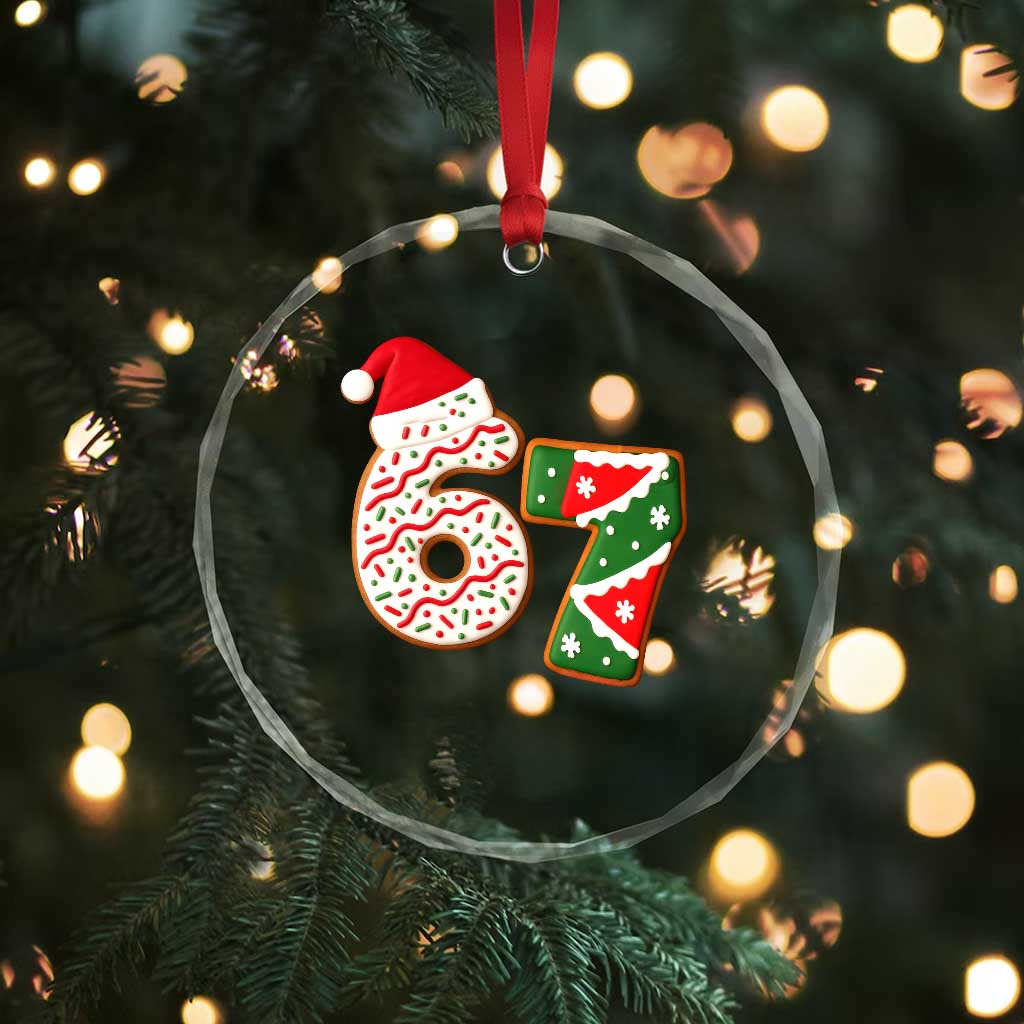 67 Christmas Crystal Glass Ornament Funny Six Seven 6 7 Meme Pajamas Gen Alpha Slang - Wonder Print Shop