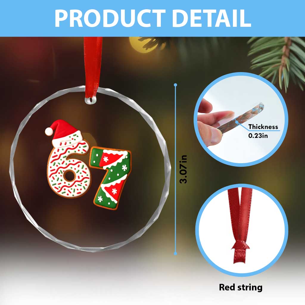 67 Christmas Crystal Glass Ornament Funny Six Seven 6 7 Meme Pajamas Gen Alpha Slang - Wonder Print Shop
