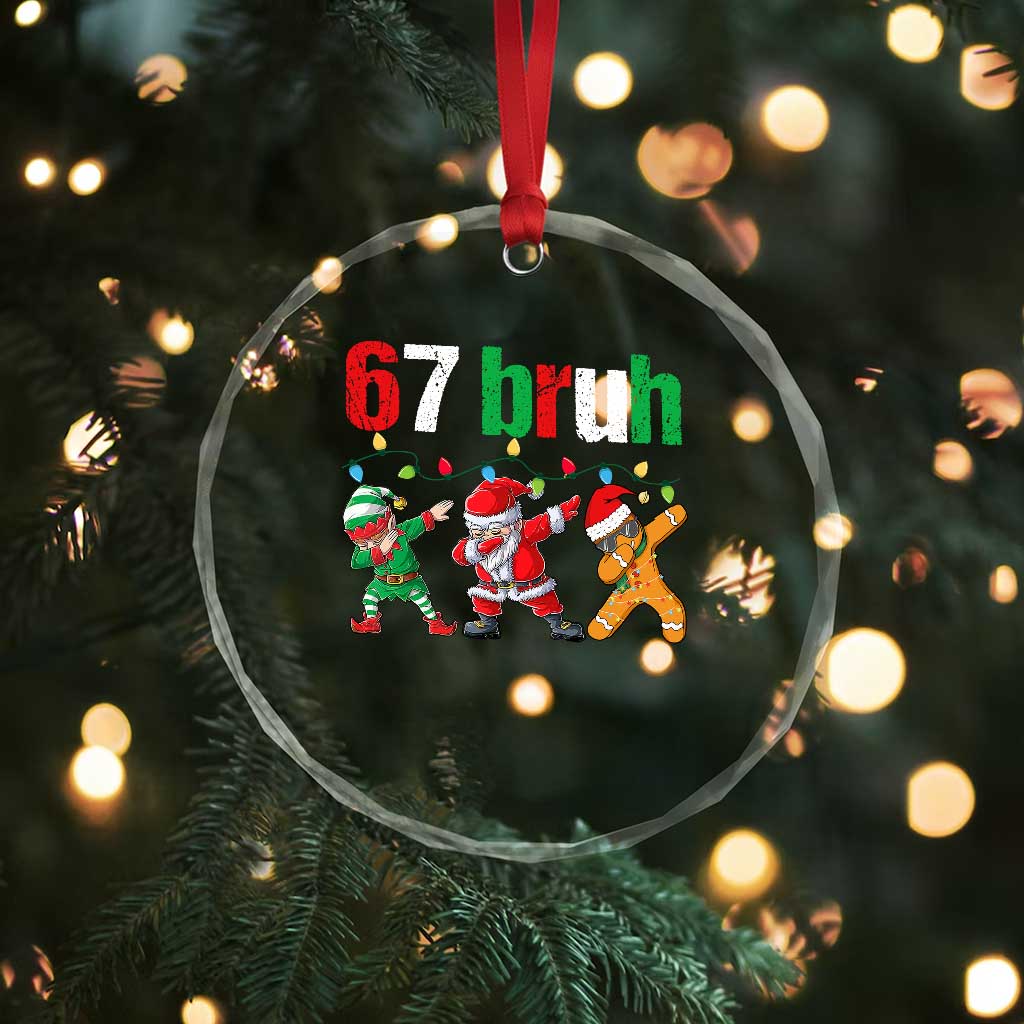 67 Christmas Crystal Glass Ornament Funny Six Seven Bruh Dabbing Santa Meme Pajamas - Wonder Print Shop