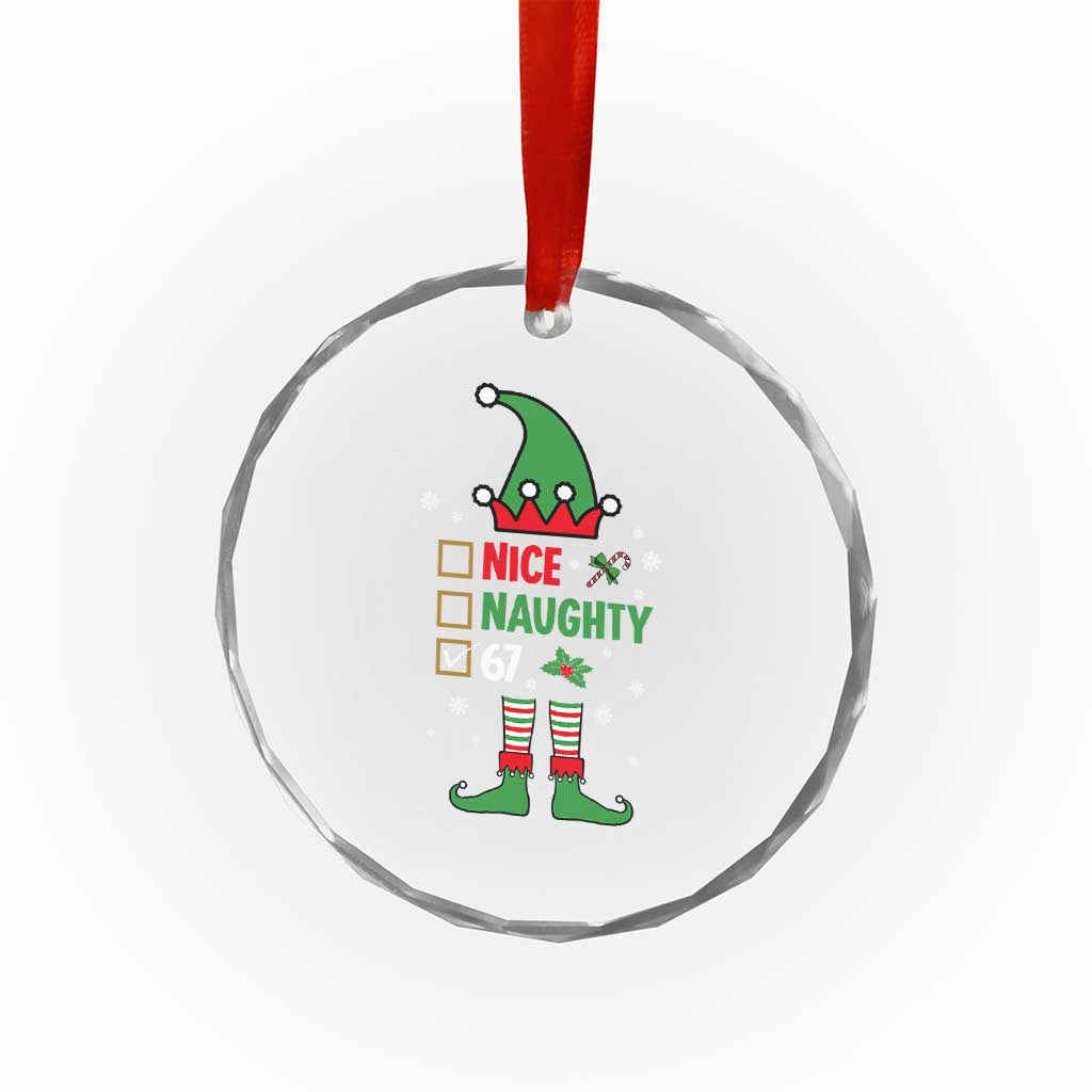 67 Christmas Crystal Glass Ornament Funny Six Seven Meme Brainrot Nice Naughty 6 7 Elf Custome - Wonder Print Shop