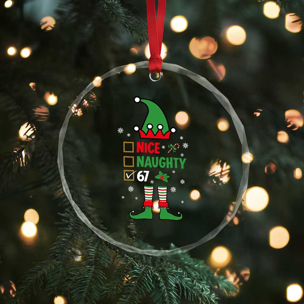 67 Christmas Crystal Glass Ornament Funny Six Seven Meme Brainrot Nice Naughty 6 7 Elf Custome - Wonder Print Shop