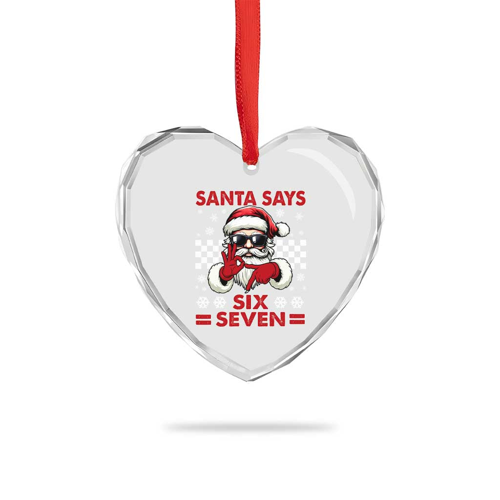67 Christmas Heart Crystal Glass Ornament Funny Santa Says Six Seven Meme Gen Alpha Slang - Wonder Print Shop