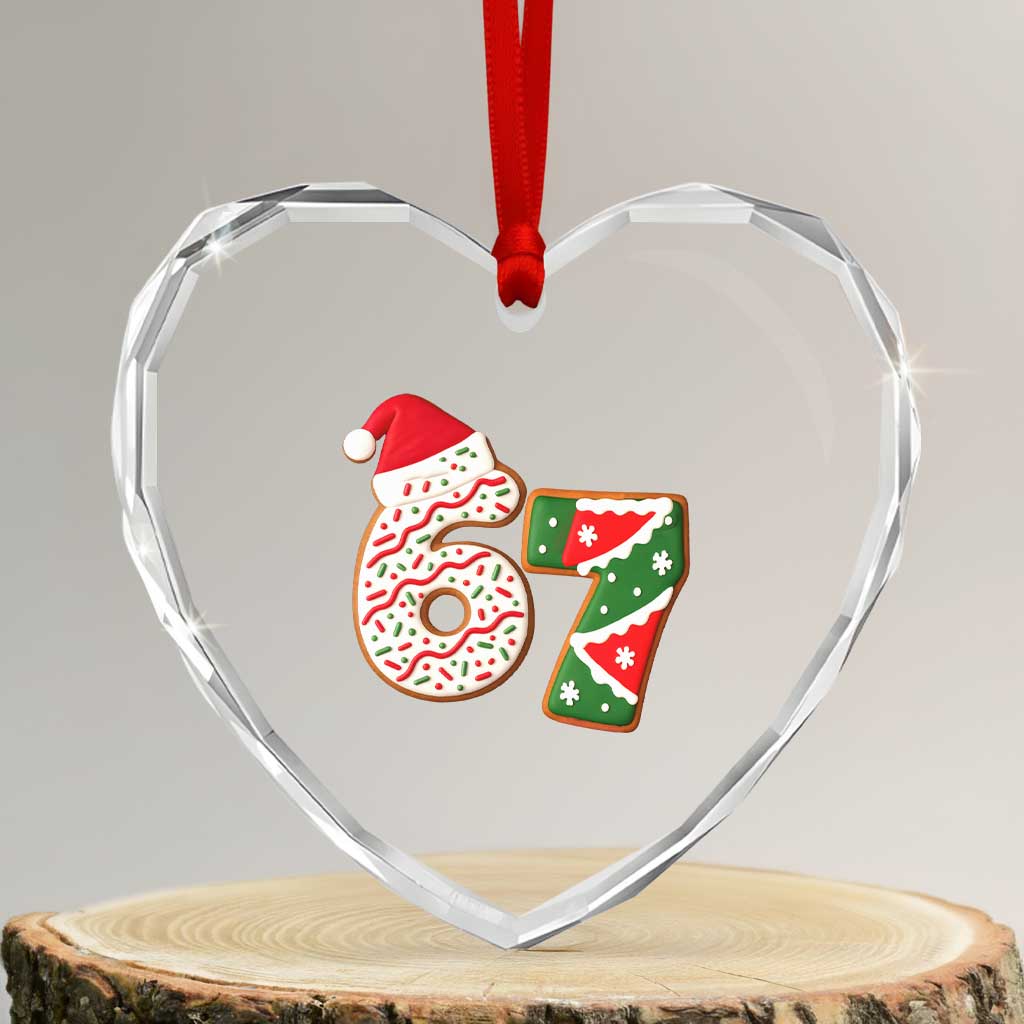 67 Christmas Heart Crystal Glass Ornament Funny Six Seven 6 7 Meme Pajamas Gen Alpha Slang - Wonder Print Shop