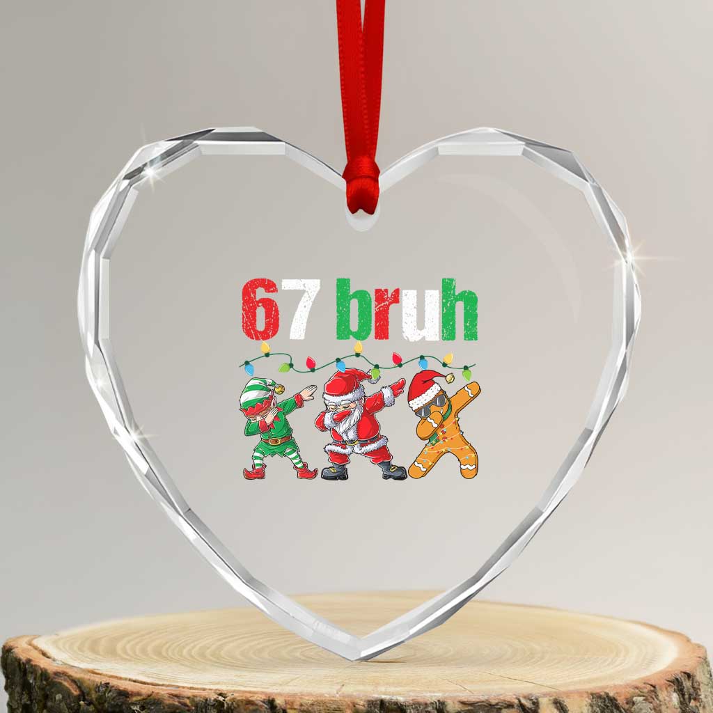 67 Christmas Heart Crystal Glass Ornament Funny Six Seven Bruh Dabbing Santa Meme Pajamas - Wonder Print Shop