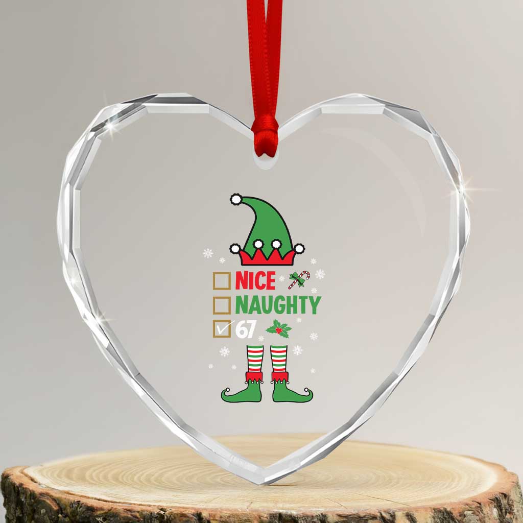 67 Christmas Heart Crystal Glass Ornament Funny Six Seven Meme Brainrot Nice Naughty 6 7 Elf Custome - Wonder Print Shop
