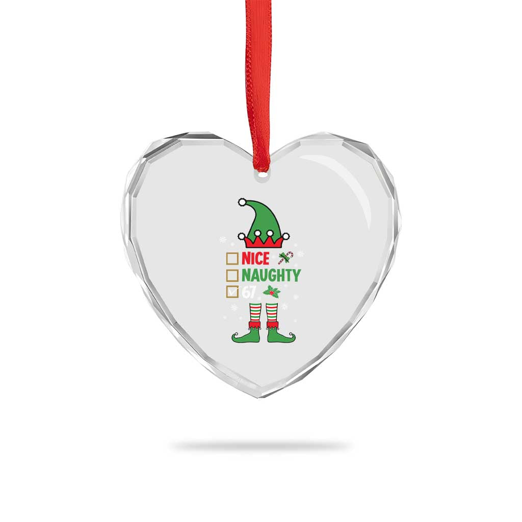 67 Christmas Heart Crystal Glass Ornament Funny Six Seven Meme Brainrot Nice Naughty 6 7 Elf Custome - Wonder Print Shop