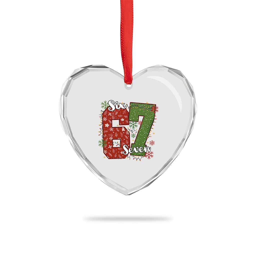 67 Christmas Heart Crystal Glass Ornament Funny Six Seven Meme Gen Alpha Slang Snowflake - Wonder Print Shop
