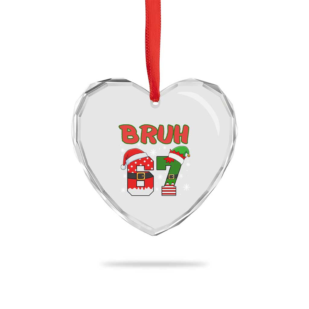 67 Christmas Heart Crystal Glass Ornament Six Seven Bruh Funny Boys Kids Meme Pajamas Gen Alpha Slang - Wonder Print Shop