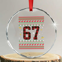 67 Christmas Red Plaid Crystal Glass Ornament Funny Six Seven Meme Holiday Vibes Graphic - Wonder Print Shop