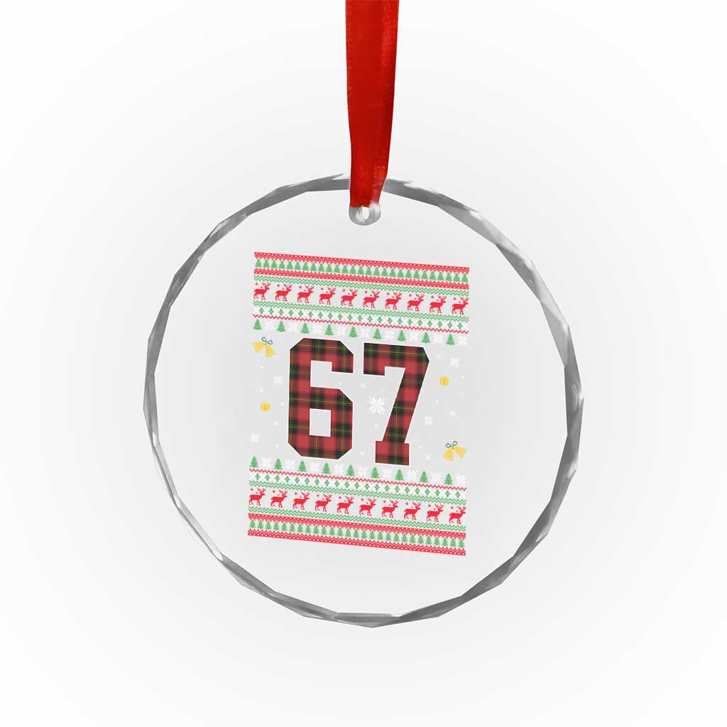 67 Christmas Red Plaid Crystal Glass Ornament Funny Six Seven Meme Holiday Vibes Graphic - Wonder Print Shop