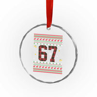 67 Christmas Red Plaid Crystal Glass Ornament Funny Six Seven Meme Holiday Vibes Graphic - Wonder Print Shop