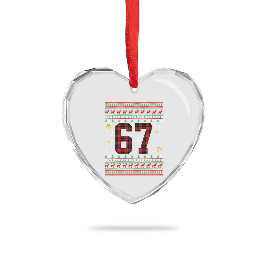 67 Christmas Red Plaid Heart Crystal Glass Ornament Funny Six Seven Meme Holiday Vibes Graphic - Wonder Print Shop
