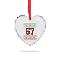 67 Christmas Red Plaid Heart Crystal Glass Ornament Funny Six Seven Meme Holiday Vibes Graphic - Wonder Print Shop