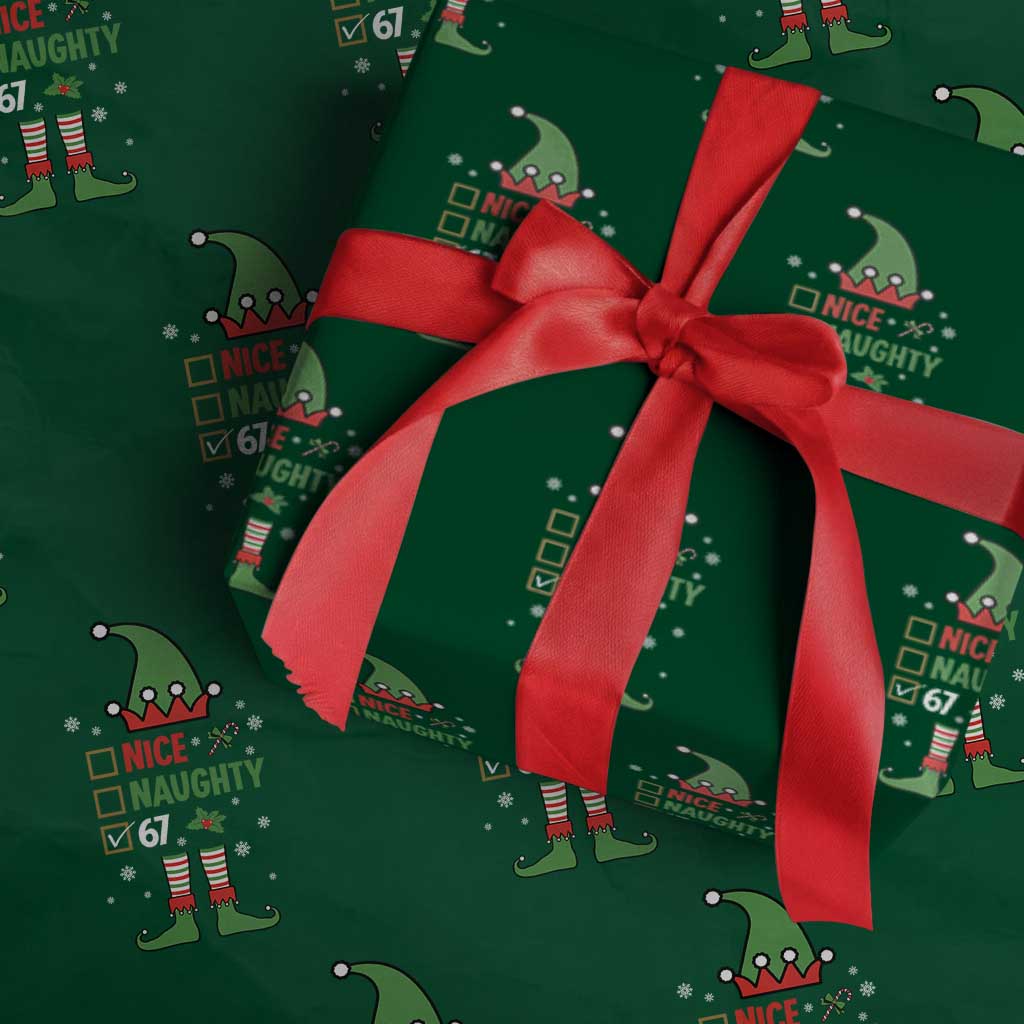67 Christmas Wrapping Paper Roll Funny Six Seven Meme Brainrot Nice Naughty 6 7 Elf Custome - Wonder Print Shop
