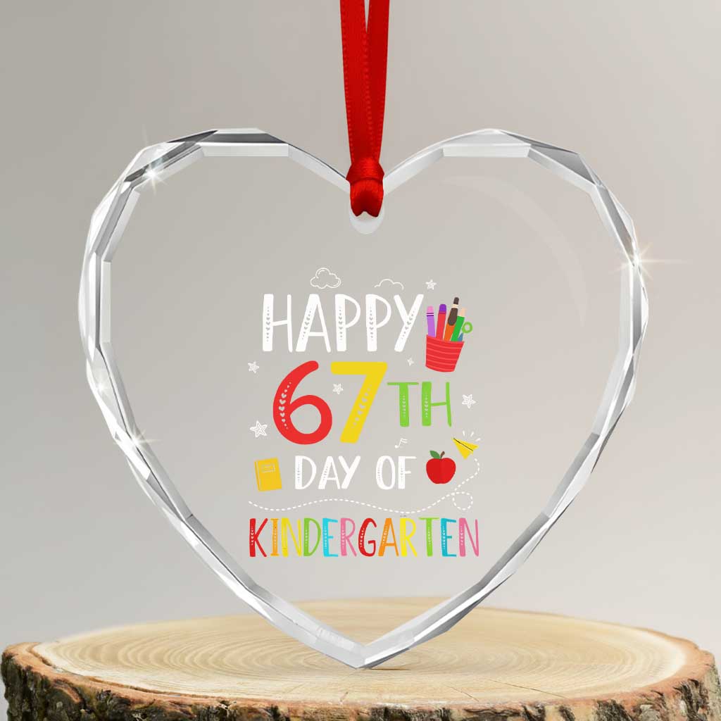 67 Days Of Kindergarten Heart Crystal Glass Ornament Happy 67th Day Of School Teachers Student Meme - Wonder Print Shop