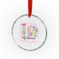 67 Days of School Crystal Glass Ornament Six Seven Cute Girly Pencil and Bow for Students Teachers - Wonder Print Shop
