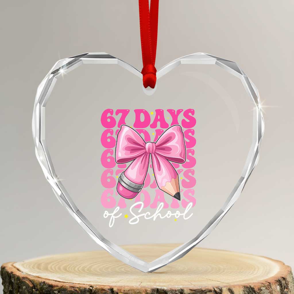 67 Days Of School Girls Coquette Bow Heart Crystal Glass Ornament Funny Six Seven Meme 67th Day - Wonder Print Shop