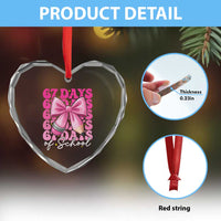 67 Days Of School Girls Coquette Bow Heart Crystal Glass Ornament Funny Six Seven Meme 67th Day - Wonder Print Shop