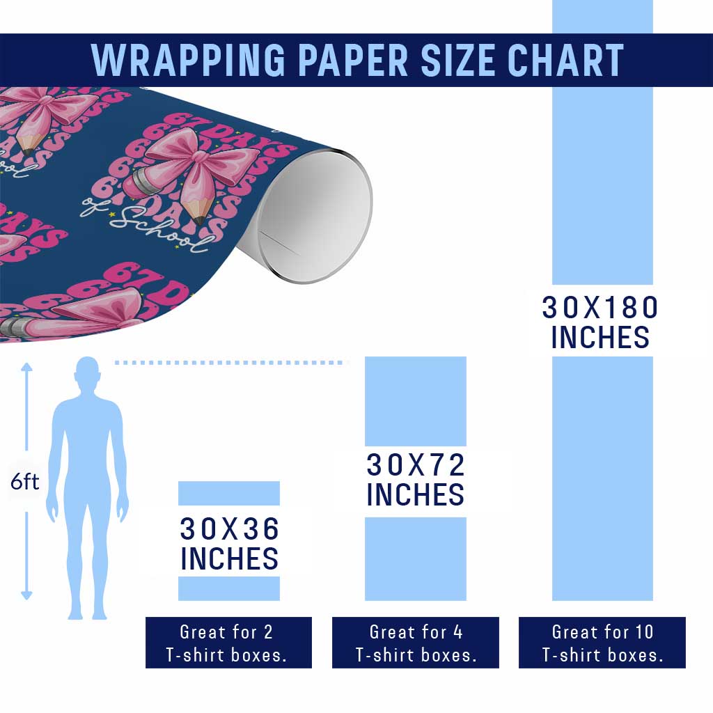 67 Days Of School Girls Coquette Bow Wrapping Paper Roll Funny Six Seven Meme 67th Day - Wonder Print Shop
