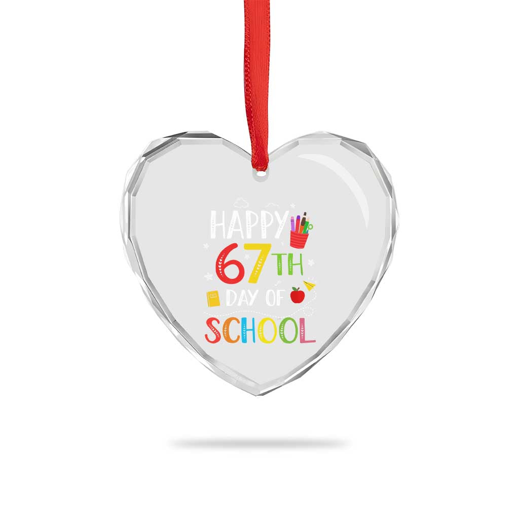 67 Days of School Heart Crystal Glass Ornament Happy 67th Day Of School Teachers Student Meme - Wonder Print Shop
