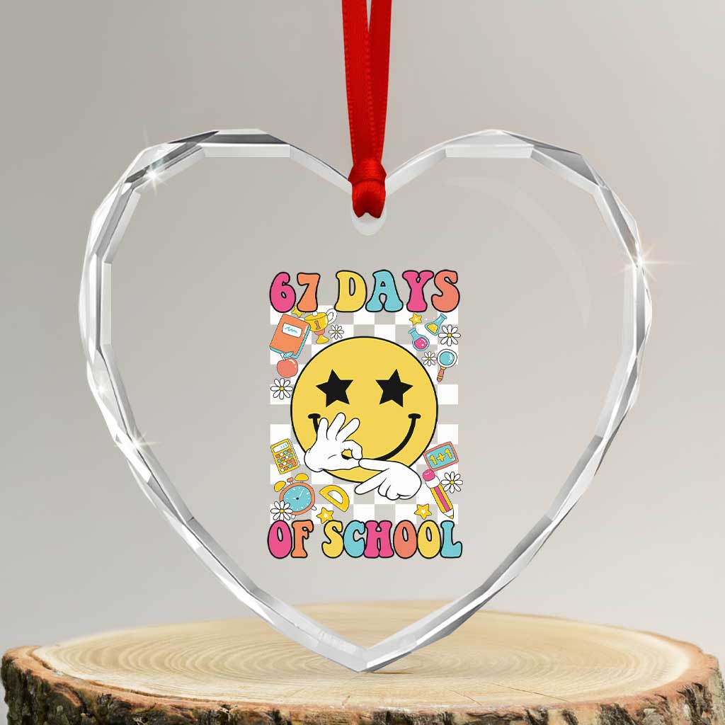 67 Days Of School Heart Crystal Glass Ornament Six Seven Meme Student Teacher - Wonder Print Shop