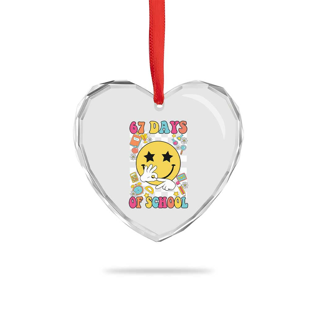 67 Days Of School Heart Crystal Glass Ornament Six Seven Meme Student Teacher - Wonder Print Shop