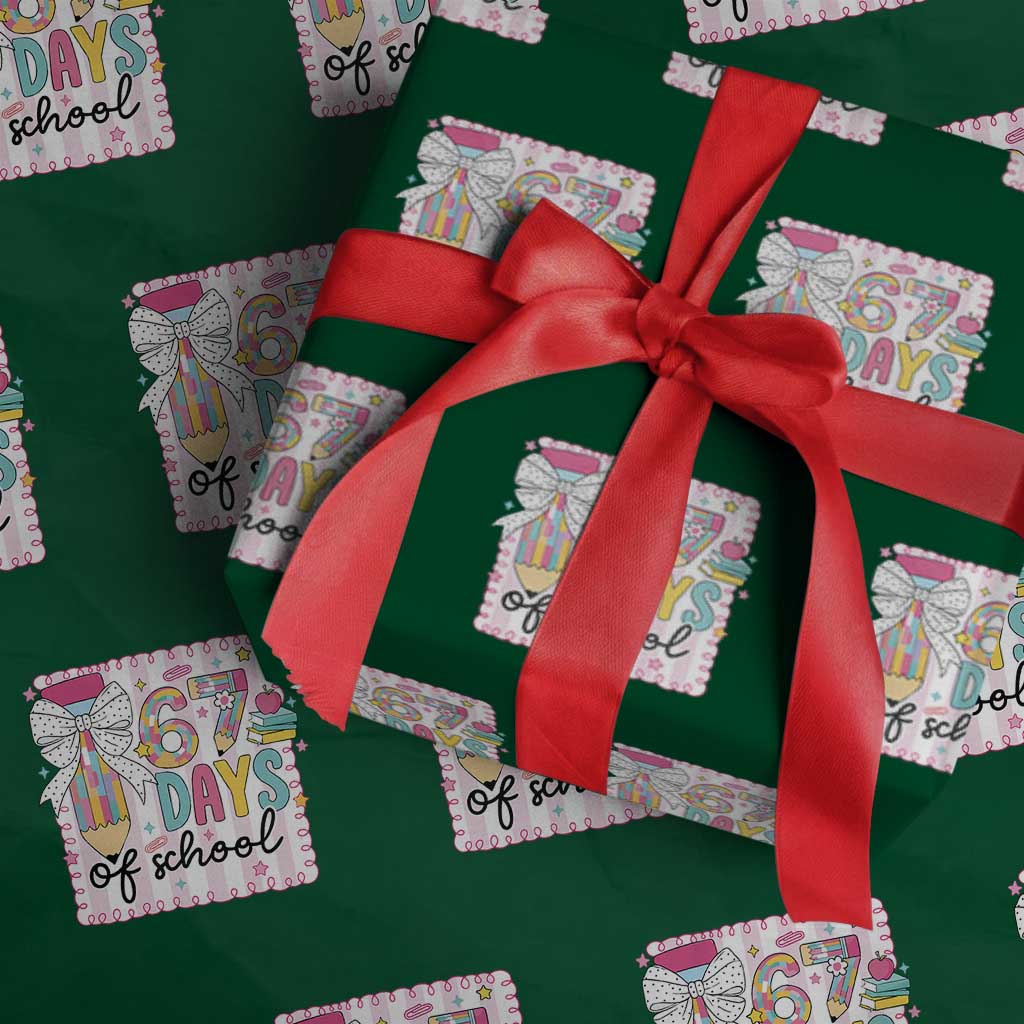 67 Days of School Wrapping Paper Roll Six Seven Cute Girly Pencil and Bow for Students Teachers - Wonder Print Shop