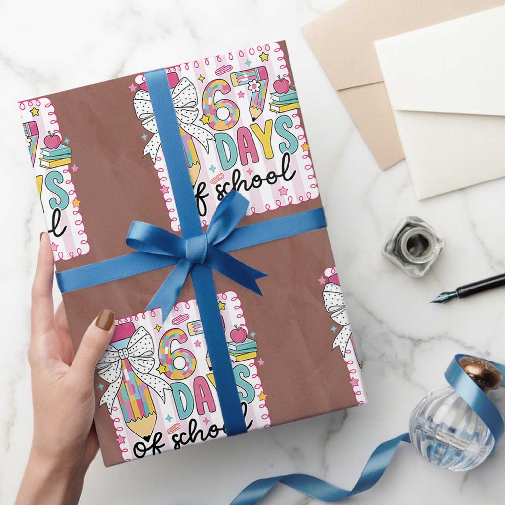 67 Days of School Wrapping Paper Roll Six Seven Cute Girly Pencil and Bow for Students Teachers - Wonder Print Shop