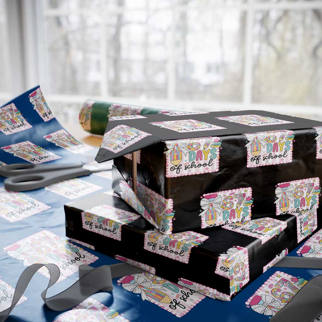 67 Days of School Wrapping Paper Roll Six Seven Cute Girly Pencil and Bow for Students Teachers - Wonder Print Shop