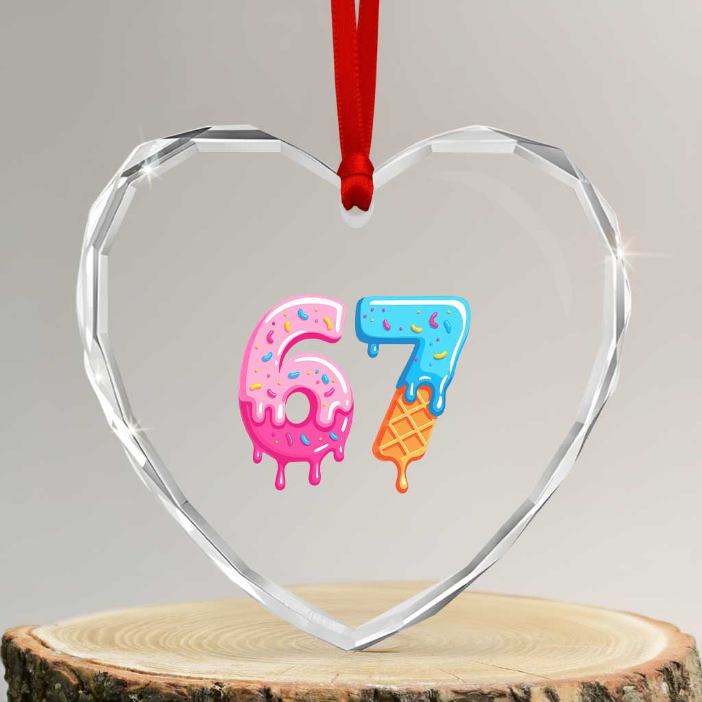 67 Ice Cream Drip Meme Heart Crystal Glass Ornament Funny Six Seven Gen Alpha Slang - Wonder Print Shop