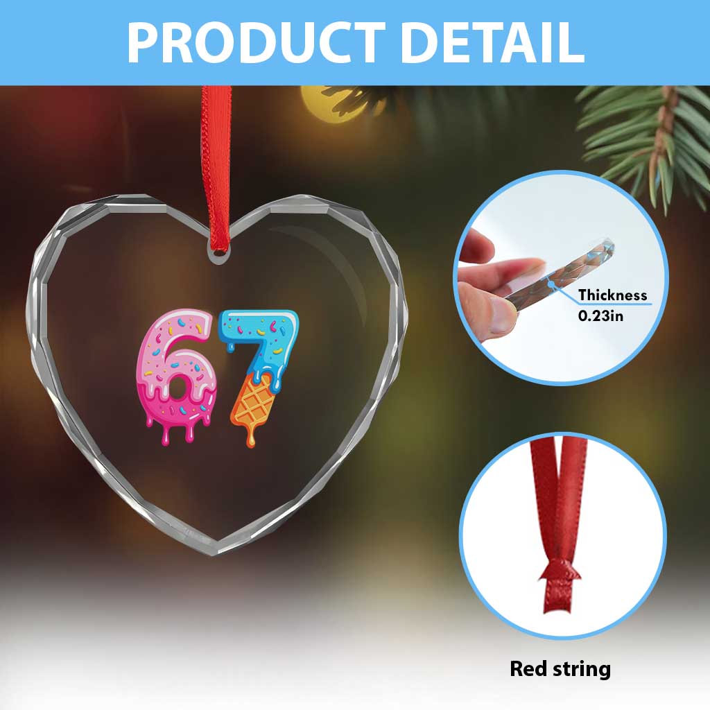 67 Ice Cream Drip Meme Heart Crystal Glass Ornament Funny Six Seven Gen Alpha Slang - Wonder Print Shop