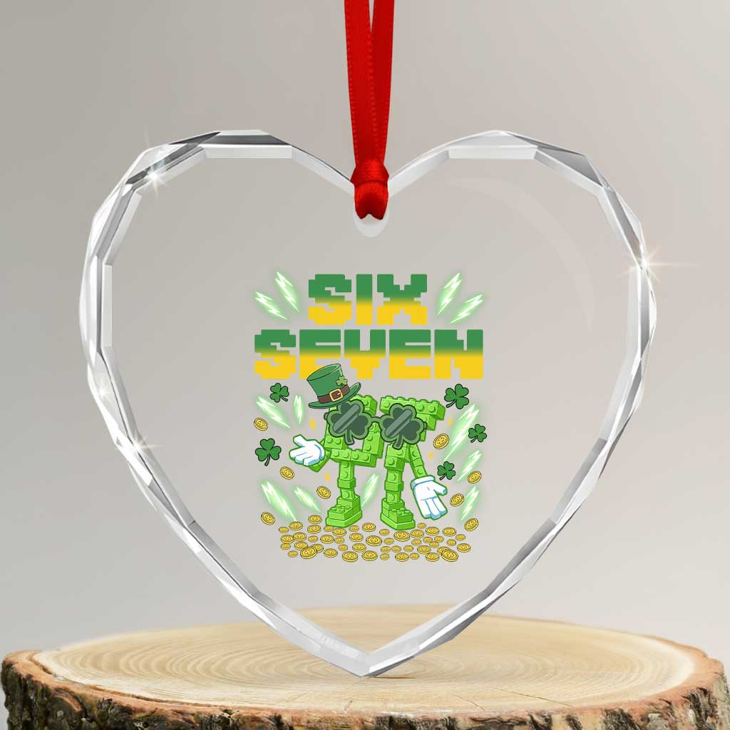67 Italian Brainrot St Patricks Day Heart Crystal Glass Ornament Funny Six Seven Leprechaun Playing Baseball Meme