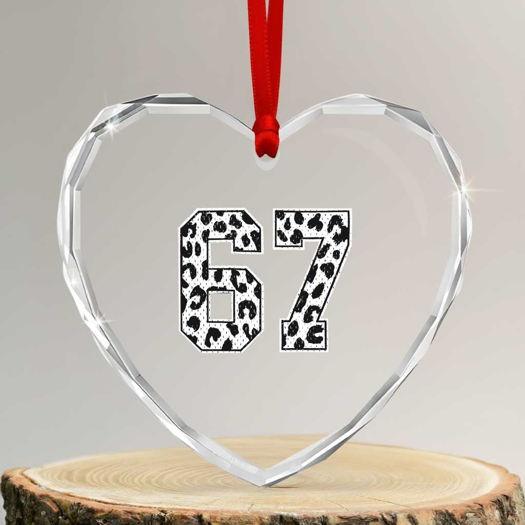 67 Jersey Number Heart Crystal Glass Ornament Funny Six Seven Meme Y2k Leopard Number - Wonder Print Shop