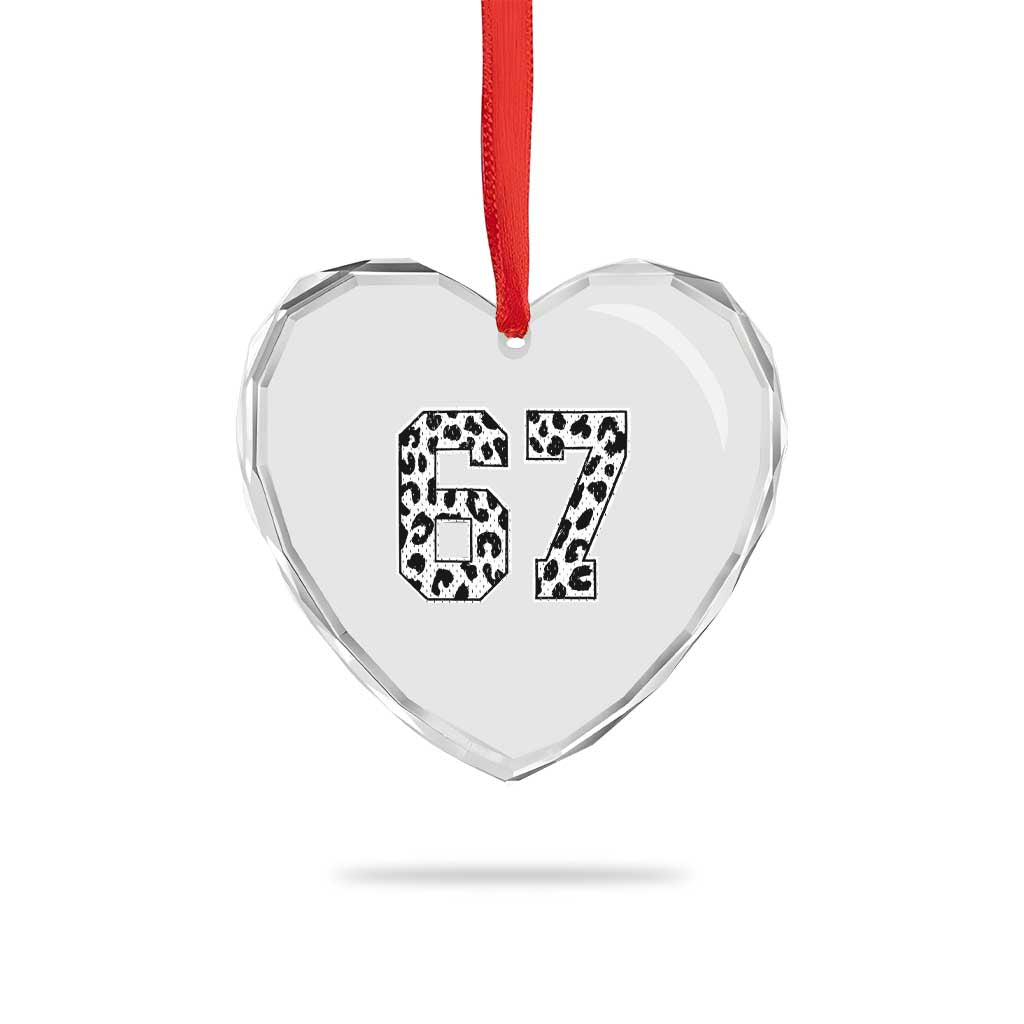 67 Jersey Number Heart Crystal Glass Ornament Funny Six Seven Meme Y2k Leopard Number - Wonder Print Shop