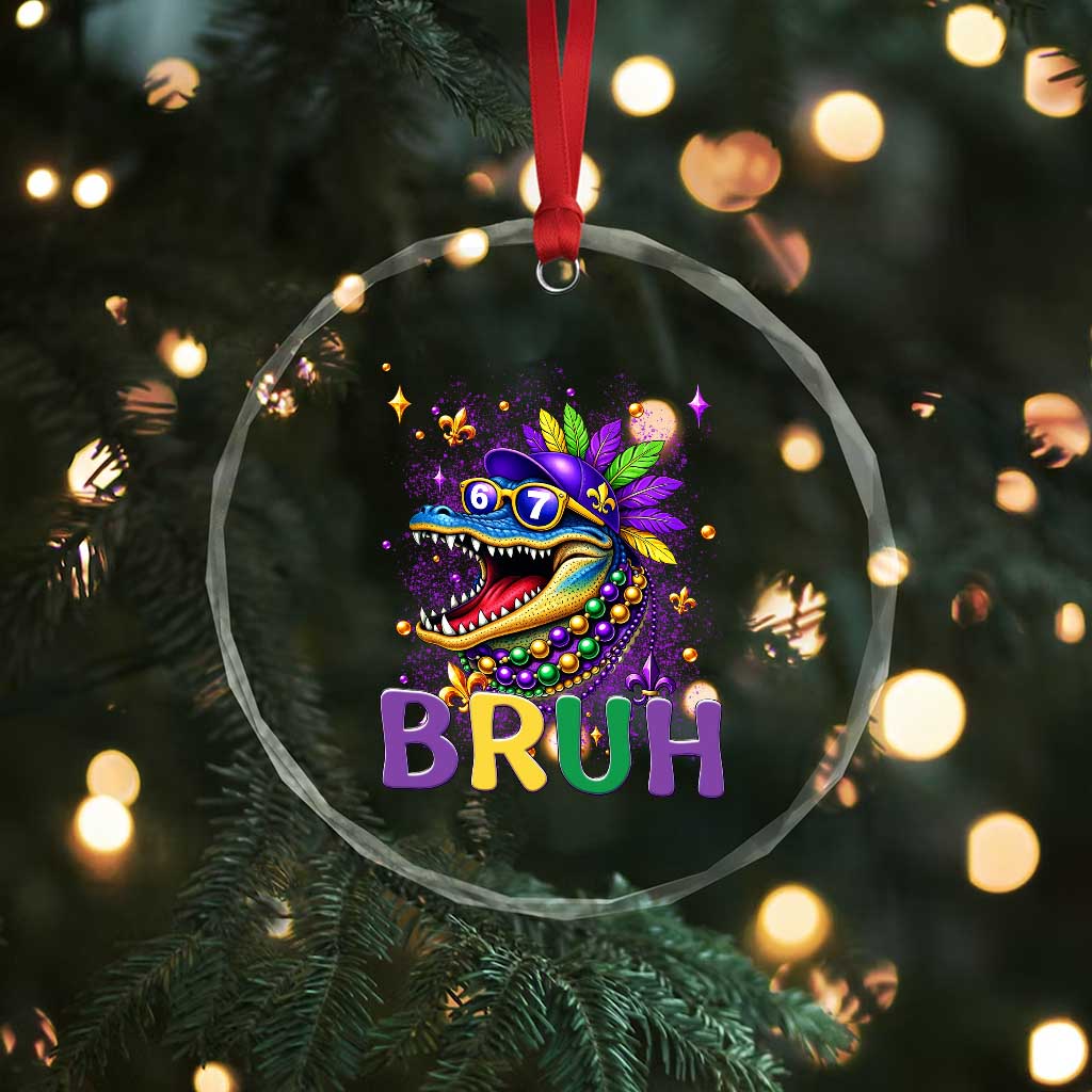 67 Mardi Gras Crystal Glass Ornament Funny Alligator Six Seven Bruh Meme