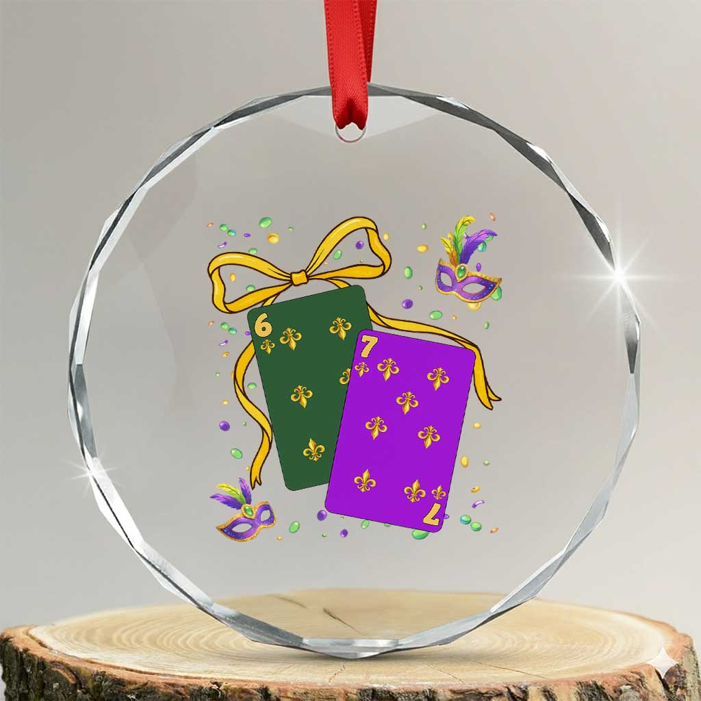 67 Mardi Gras Crystal Glass Ornament Funny Six Seven Playing Cards Meme