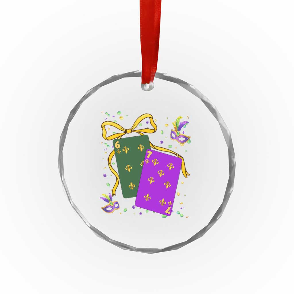 67 Mardi Gras Crystal Glass Ornament Funny Six Seven Playing Cards Meme