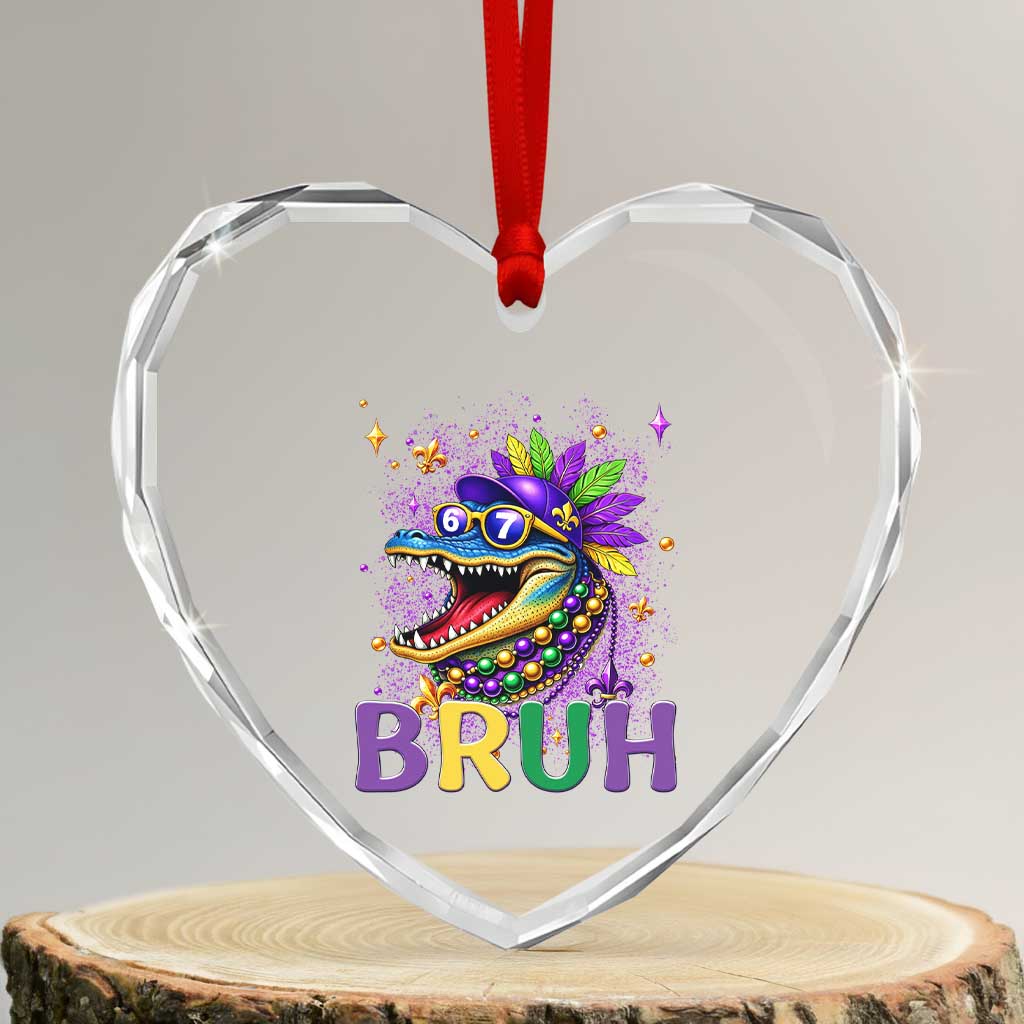 67 Mardi Gras Heart Crystal Glass Ornament Funny Alligator Six Seven Bruh Meme