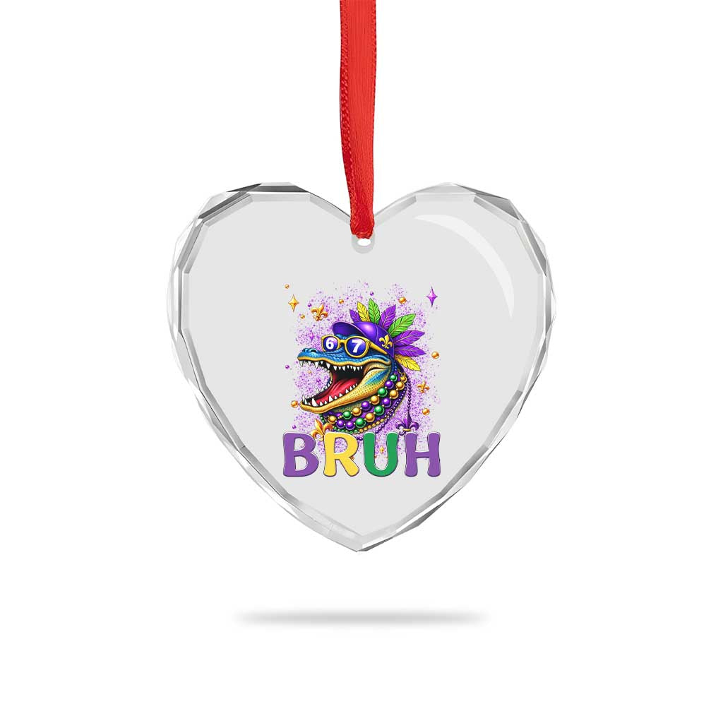 67 Mardi Gras Heart Crystal Glass Ornament Funny Alligator Six Seven Bruh Meme