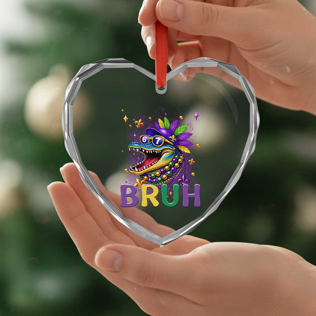 67 Mardi Gras Heart Crystal Glass Ornament Funny Alligator Six Seven Bruh Meme