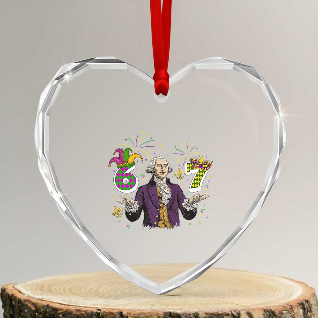 67 Mardi Gras Heart Crystal Glass Ornament Funny Six Seven George Washington Meme