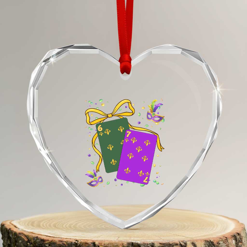 67 Mardi Gras Heart Crystal Glass Ornament Funny Six Seven Playing Cards Meme