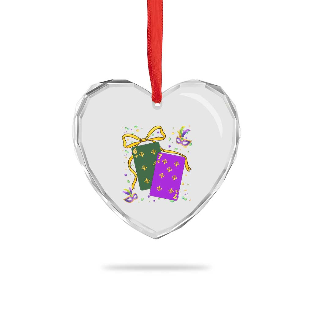 67 Mardi Gras Heart Crystal Glass Ornament Funny Six Seven Playing Cards Meme