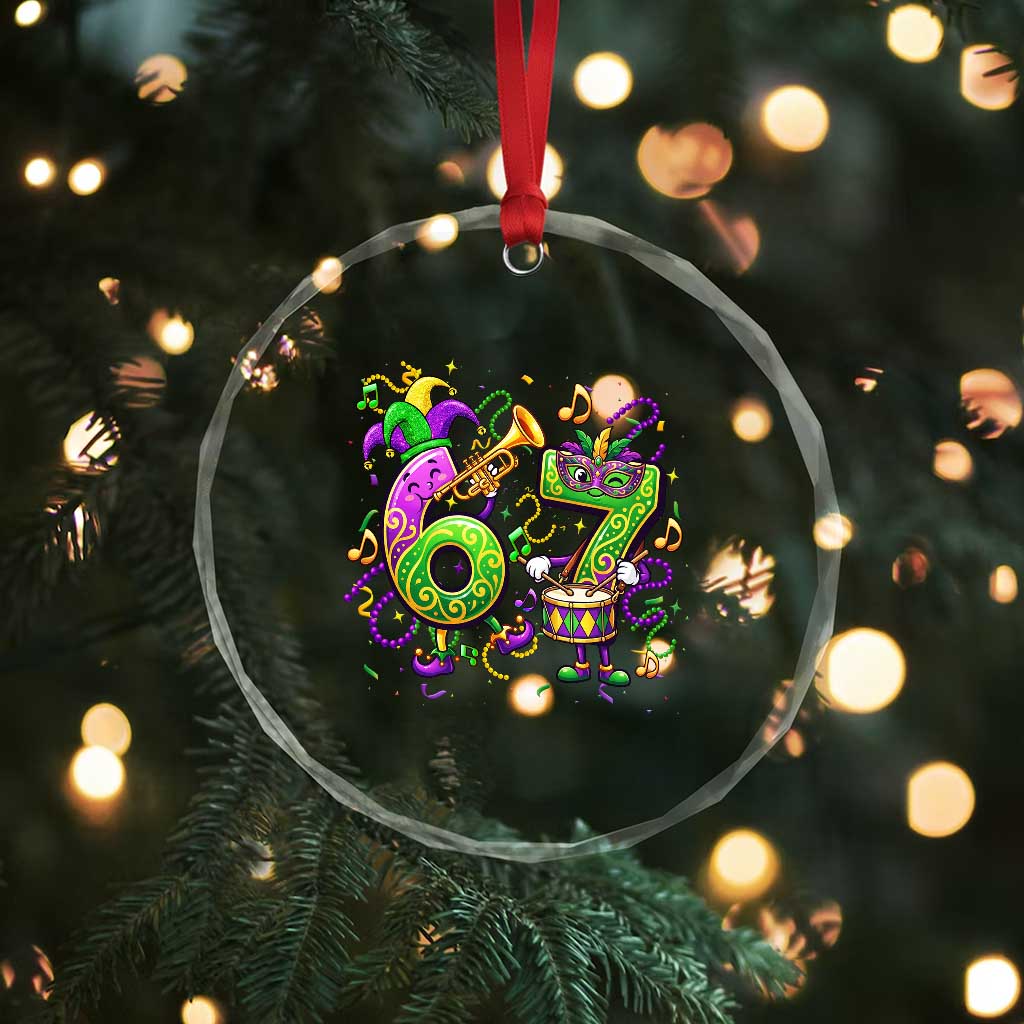 67 Mardi Gras Meme Crystal Glass Ornament Funny Six Seven Carnival Party